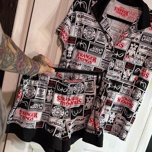 Netflix Stranger Things Logo Print Shirt and Skirt Set in Black, White & Red